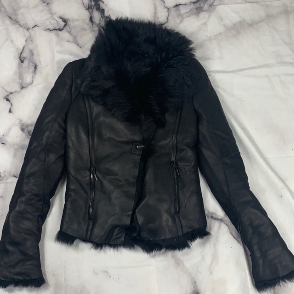 Plein Sud leather and fur jacket